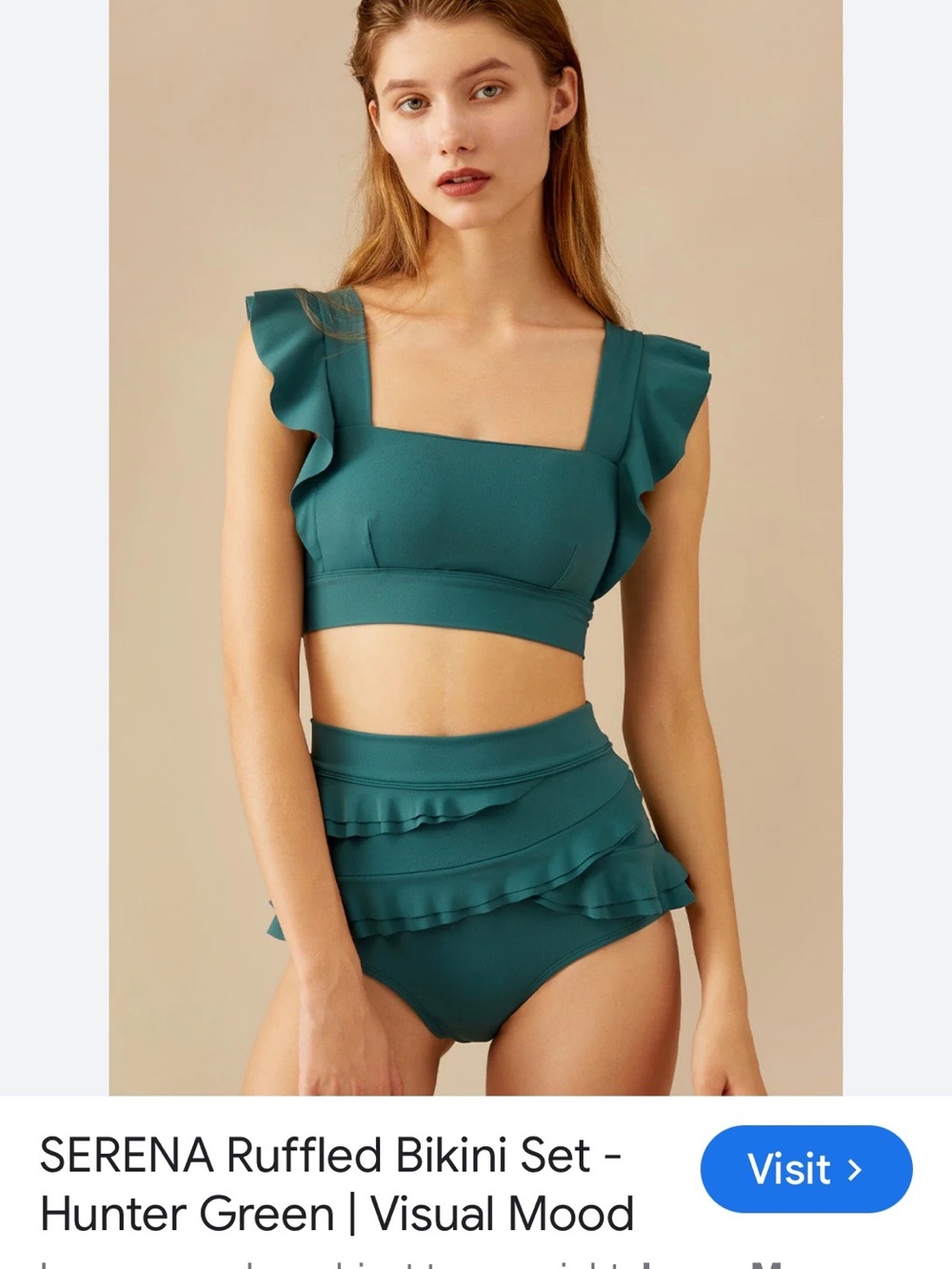 VISUAL MOOD SERENA Ruffled Hunter Green Bikini Set. Size M. NWOT
